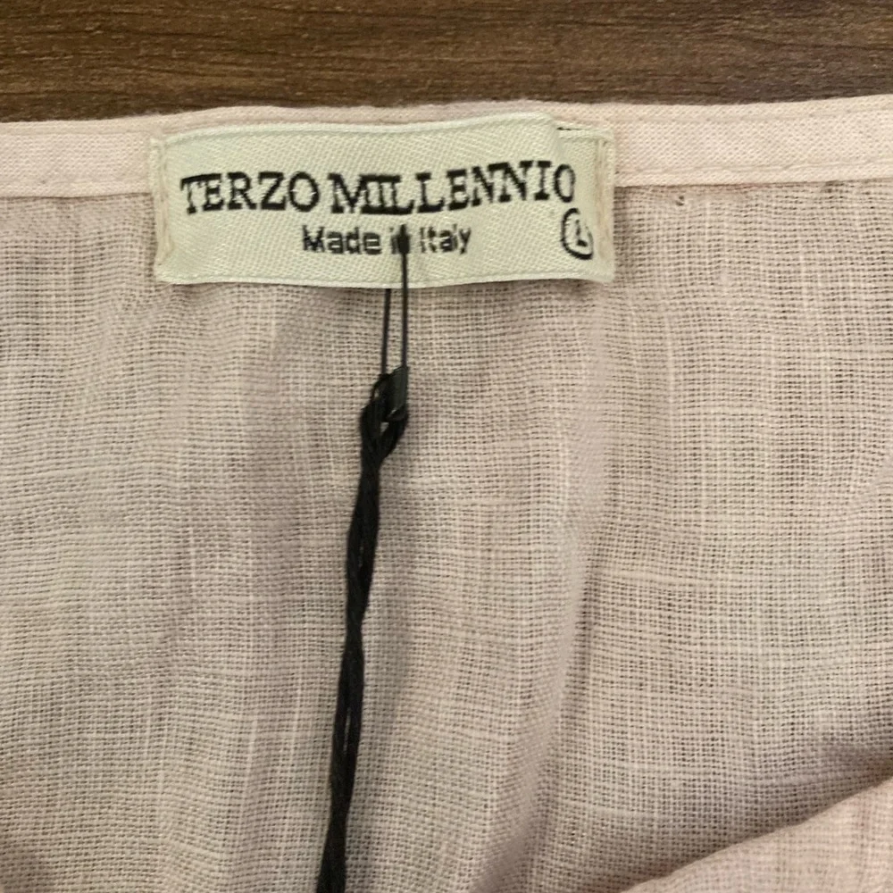 Terzo Millennio 100% Linen BlushPink ButtonUp Mini Dress Made in Italy Women’s L - Picture 5 of 13